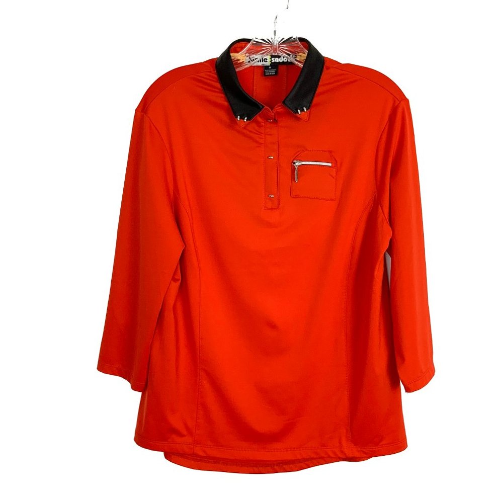 Jamie Sadock Red 1/4 Zip 3/4 Sleeve Golf Top Tee Medium - Picture 3 of 16